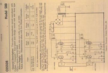 Cossor 580 schematic circuit diagram