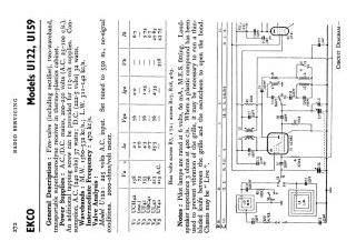 Ekco U159 schematic circuit diagram